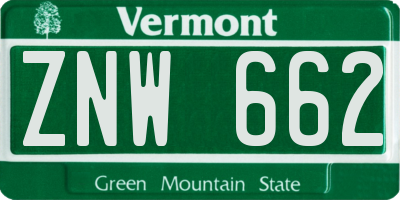 VT license plate ZNW662