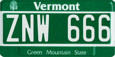 VT license plate ZNW666