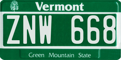 VT license plate ZNW668