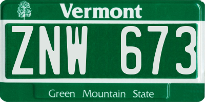 VT license plate ZNW673
