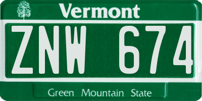 VT license plate ZNW674