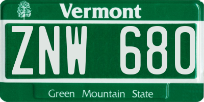 VT license plate ZNW680