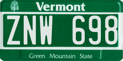 VT license plate ZNW698