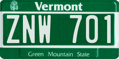 VT license plate ZNW701