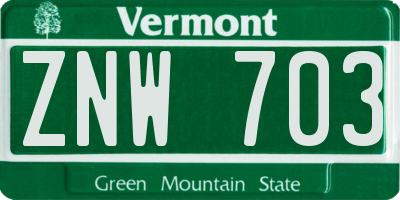 VT license plate ZNW703