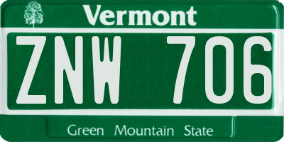 VT license plate ZNW706