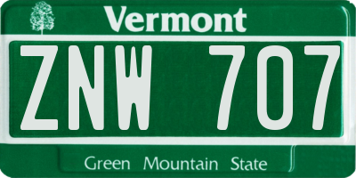 VT license plate ZNW707