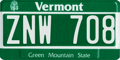 VT license plate ZNW708