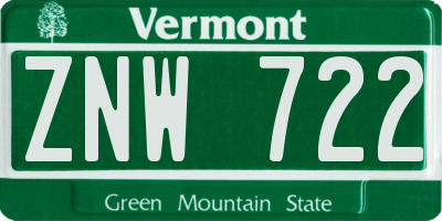 VT license plate ZNW722
