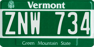 VT license plate ZNW734