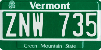 VT license plate ZNW735