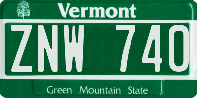 VT license plate ZNW740