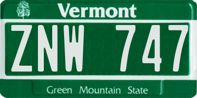 VT license plate ZNW747