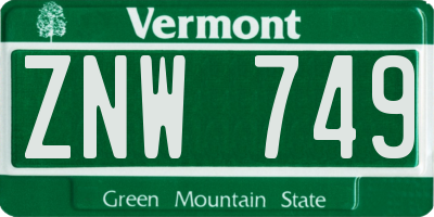 VT license plate ZNW749