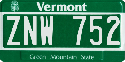 VT license plate ZNW752