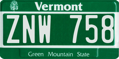 VT license plate ZNW758