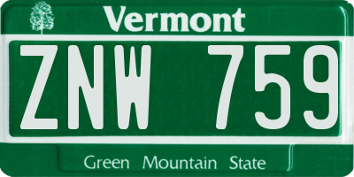 VT license plate ZNW759