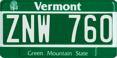 VT license plate ZNW760