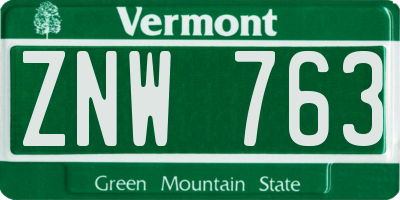 VT license plate ZNW763