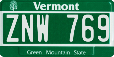 VT license plate ZNW769