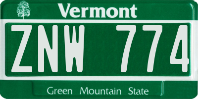 VT license plate ZNW774