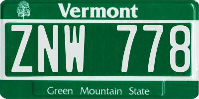 VT license plate ZNW778
