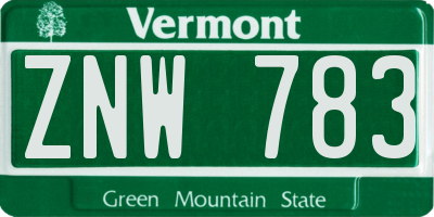 VT license plate ZNW783