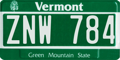VT license plate ZNW784