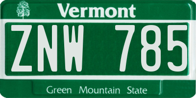 VT license plate ZNW785