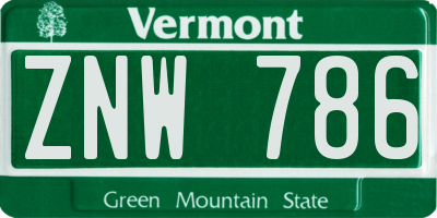 VT license plate ZNW786