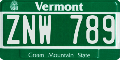 VT license plate ZNW789