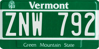 VT license plate ZNW792