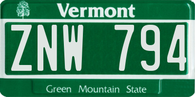 VT license plate ZNW794