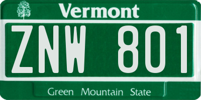 VT license plate ZNW801