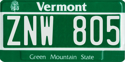 VT license plate ZNW805
