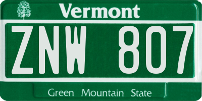 VT license plate ZNW807