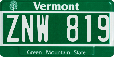 VT license plate ZNW819