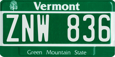 VT license plate ZNW836