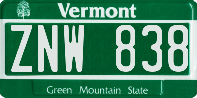 VT license plate ZNW838