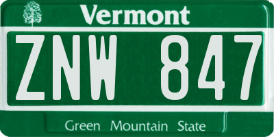 VT license plate ZNW847