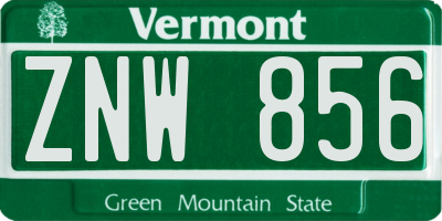 VT license plate ZNW856
