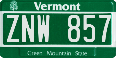 VT license plate ZNW857