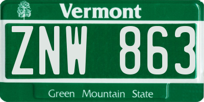 VT license plate ZNW863