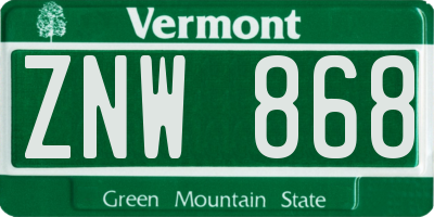 VT license plate ZNW868