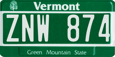 VT license plate ZNW874