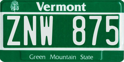 VT license plate ZNW875
