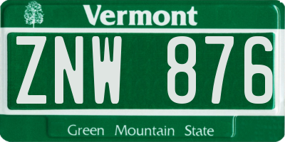 VT license plate ZNW876