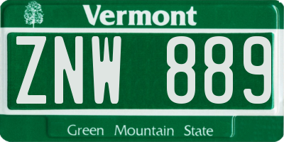 VT license plate ZNW889