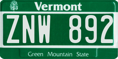 VT license plate ZNW892
