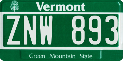 VT license plate ZNW893